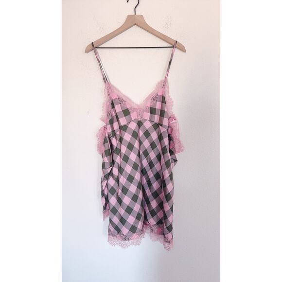 MOSCHINO JEANS Check Lace Long-Sleeve Mini Dress - Fantasy Print Green 44/US8 - Picture 3 of 7